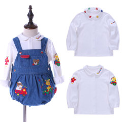 Miki Spring and Autumn New Children's Clothing, Toddler and Young Children's Cartoon Airplane Bear Embroidered Shirt for Boys and Girls, Inner Long Sleeve Top