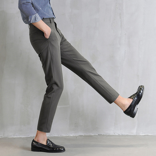 Men's 9-inch Straight Leg Slim Fit Tapered Pants for European Station, Korean Style Casual Suit Pants with a Falling Sensation