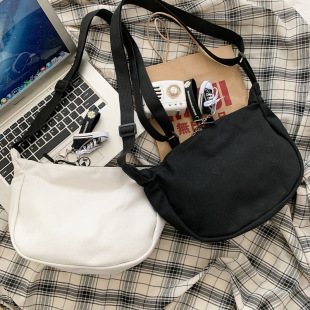Korean Style INS Student Canvas Solid Color Crossbody Bag Women's Harajuku Hong Kong Style Diablo Style Minimalist All-match Trendy Shoulder Bag for Men