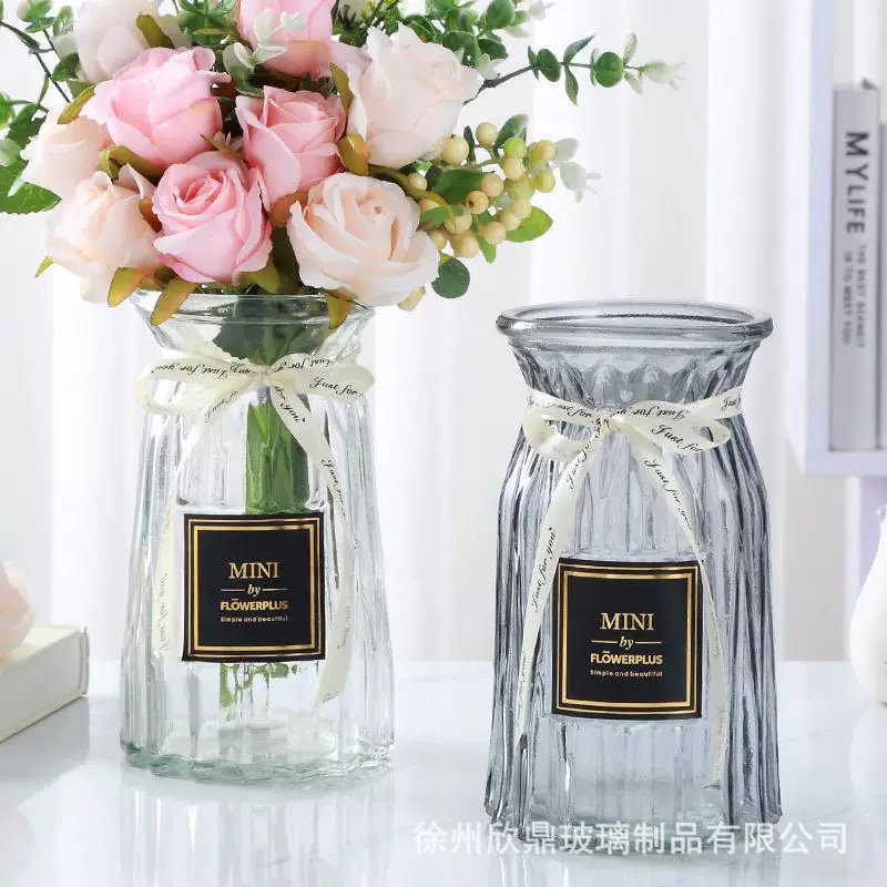 small mouth glass vase decorated vase European color transparent lily rich bamboo hydroponic vase living room flower arrangement