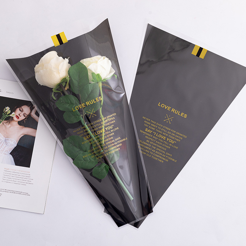 Embalaje de flores transparente sola bolsa de papel de vidrio creativo impermeable sola bolsa ramo de flores bolsa Inglés multi-rama bolsa