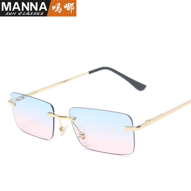 Frameless sunglasses women's square small frame ocean piece spring leg sunglasses ins trendy street photography glasses