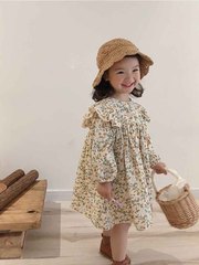 Child's floral dress autumn item for girls, lace long-sleeved skirt for kids, size 3-8 years, one piece
