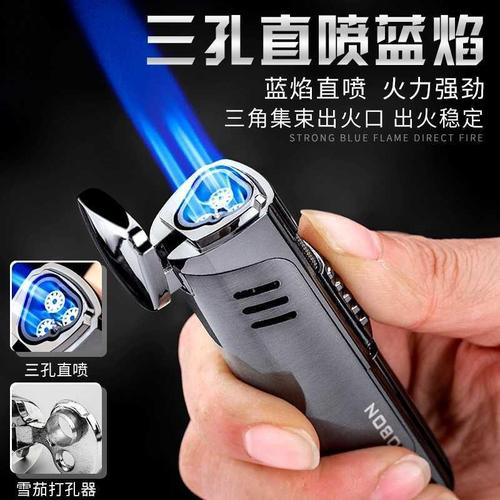 Cross-border exclusive JOBON China three-stroke lighter transparent visible gas tank blue flame cigar lighter wholesale