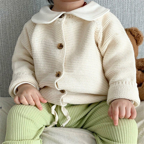 ins spring and autumn sweater children's cardigan boys and girls round neck knitted spring and autumn style infant and toddler jacket