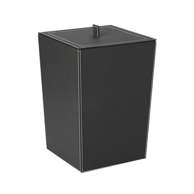 Scenic hotel guest room leather trash can with lid large capacity high-end leather garbage storage bucket can be fixed logo