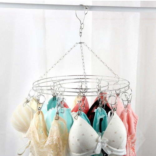 Multi-purpose stainless steel balcony clothes drying rack, household clothes drying rack with clips, rotatable round 20-clip sock clip