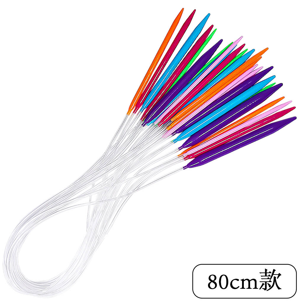 Aguja de suéter herramienta de tejer plástico ABS colorida aguja circular 80CM 40CM un conjunto de 12 bolsas