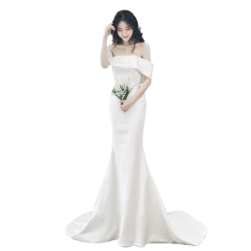 Платье на одно плечо, сексуальное с открытой спиной, сатиновое легкое свадебное платье, лето, простое, тонкое рыбье хвостовое платье невесты