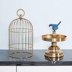 新中式鳥籠擺件輕奢金屬美式電視櫃工藝品玄關樣板間家居軟裝飾品
