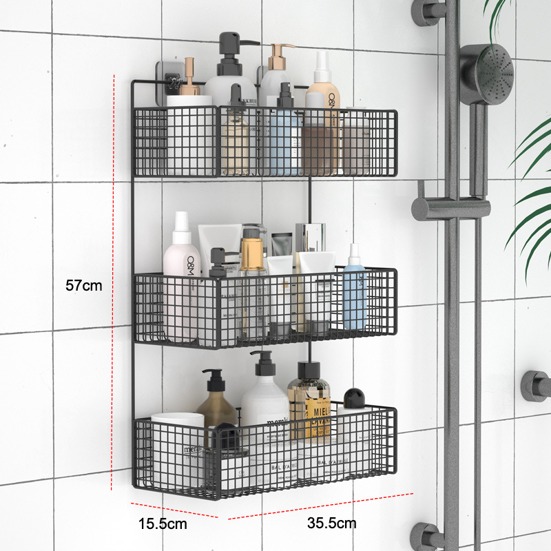 Rack de almacenamiento de baño directo de fábrica sin perforar montado en la pared de almacenamiento de hierro rack de almacenamiento de cocina y baño