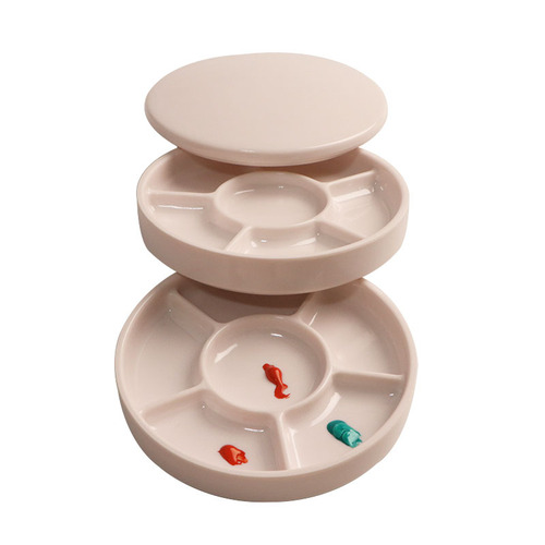 Small wholesale round plastic palette with lid imitation porcelain white acrylic watercolor paint painting art paint tray