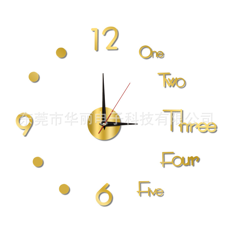 Amazon popular reloj de acrílico creativo estilo europeo sala de estar DIY Reloj de pared etiqueta de la pared reloj mudo fábrica al por mayor