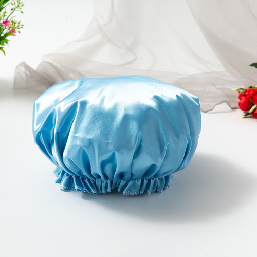New Style Silk Women's Waterproof Double Layer Shower Cap Hair Care Super Soft Fabric Shower Dry Hair Oil Proof Cap