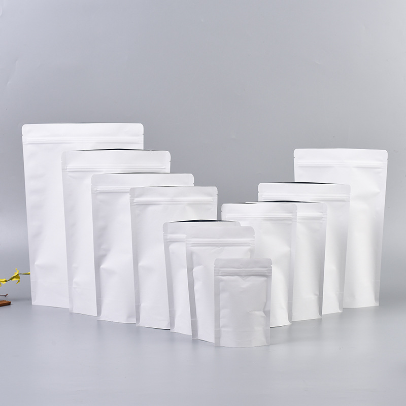 休闲食品包装袋 内镀铝白牛皮纸袋现货茶叶自立自封袋 加印logo