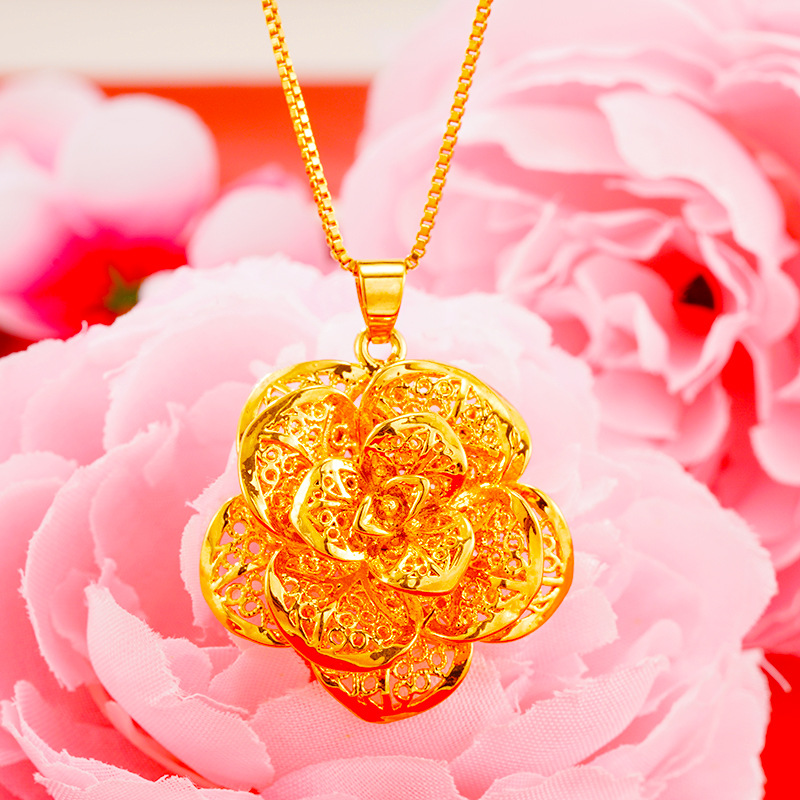 Lujo imitación 24K oro colgante hueco flor en línea en vivo simple Vietnam arena oro rosa colgante