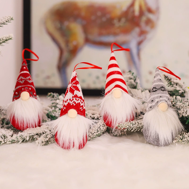 Knitted Christmas doll pendant, faceless gnome ornament, 6.4 cm, lightweight