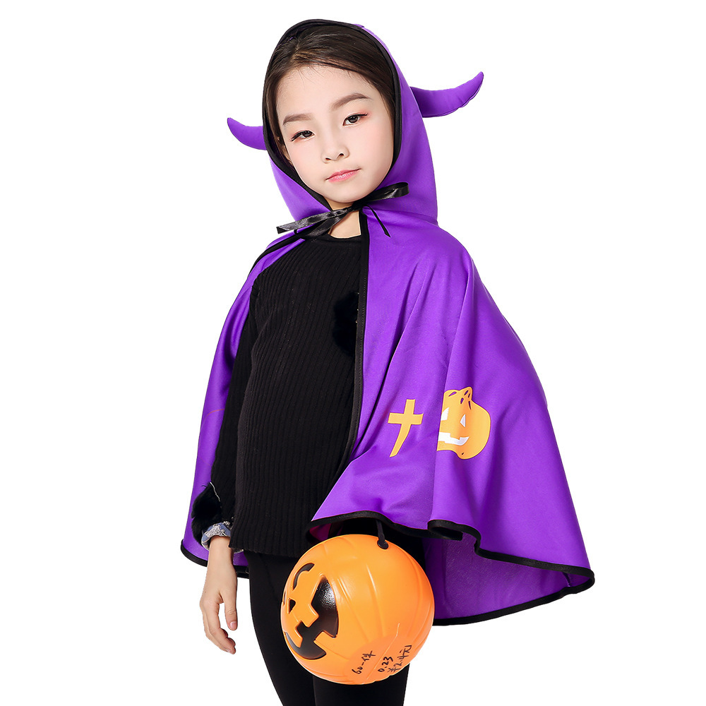 Halloween capa niños vestido de lujo bola diablo cuerno capa Cosplay bruja vestido traje