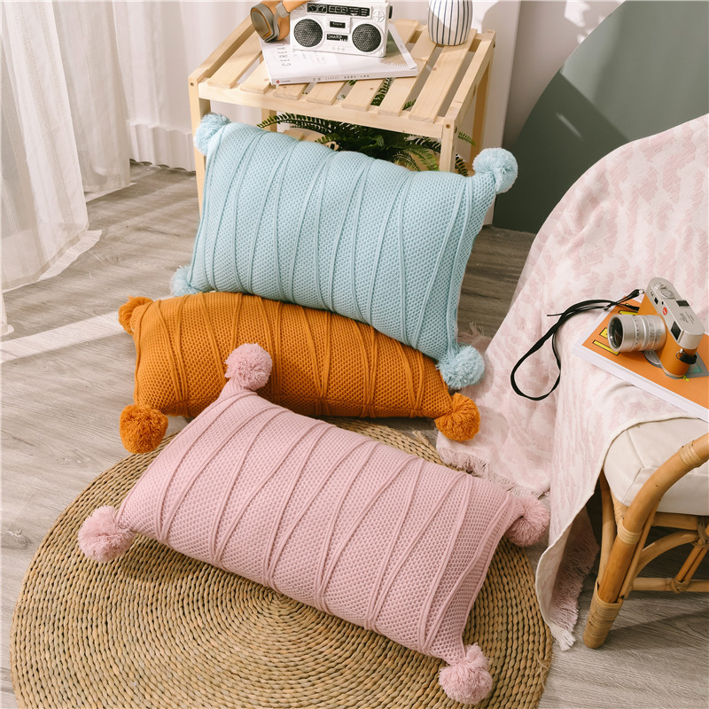Nordic Style Simple Solid Color Geometric Wool Long Waist Pillow Home Fabric Tiger Stool Sofa Cushion Bedside Pillow_voghion.com