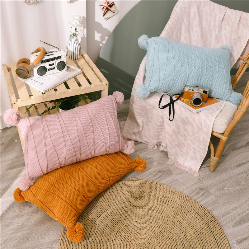 Nordic Style Simple Solid Color Geometric Wool Long Waist Pillow Home Fabric Tiger Stool Sofa Cushion Bedside Pillow_voghion.com