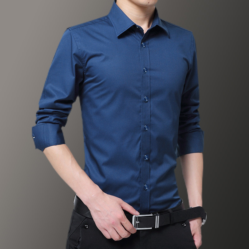 Long -sleeved drilling blue