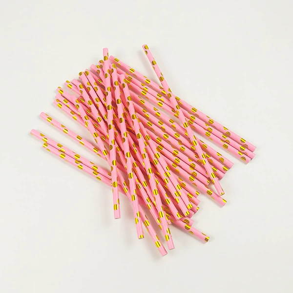 Hot stamping polka dot pink straws*10pcs