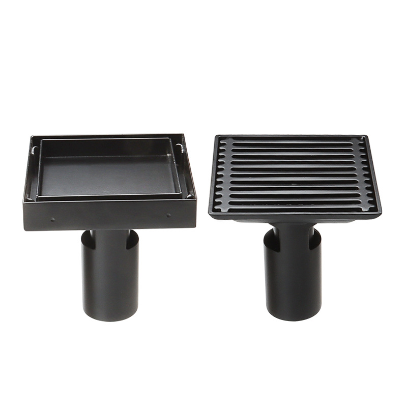 Desagüe de piso negro de acero inoxidable baño ducha desodorante antibloqueo tira cocina y baño cuadrado con incrustaciones de azulejos lavadora