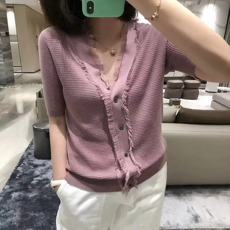 Порт M [хорошее качество, повторяем] заусенцы вязаный кардиган с V-образным вырезом и лиоцеллом 9037