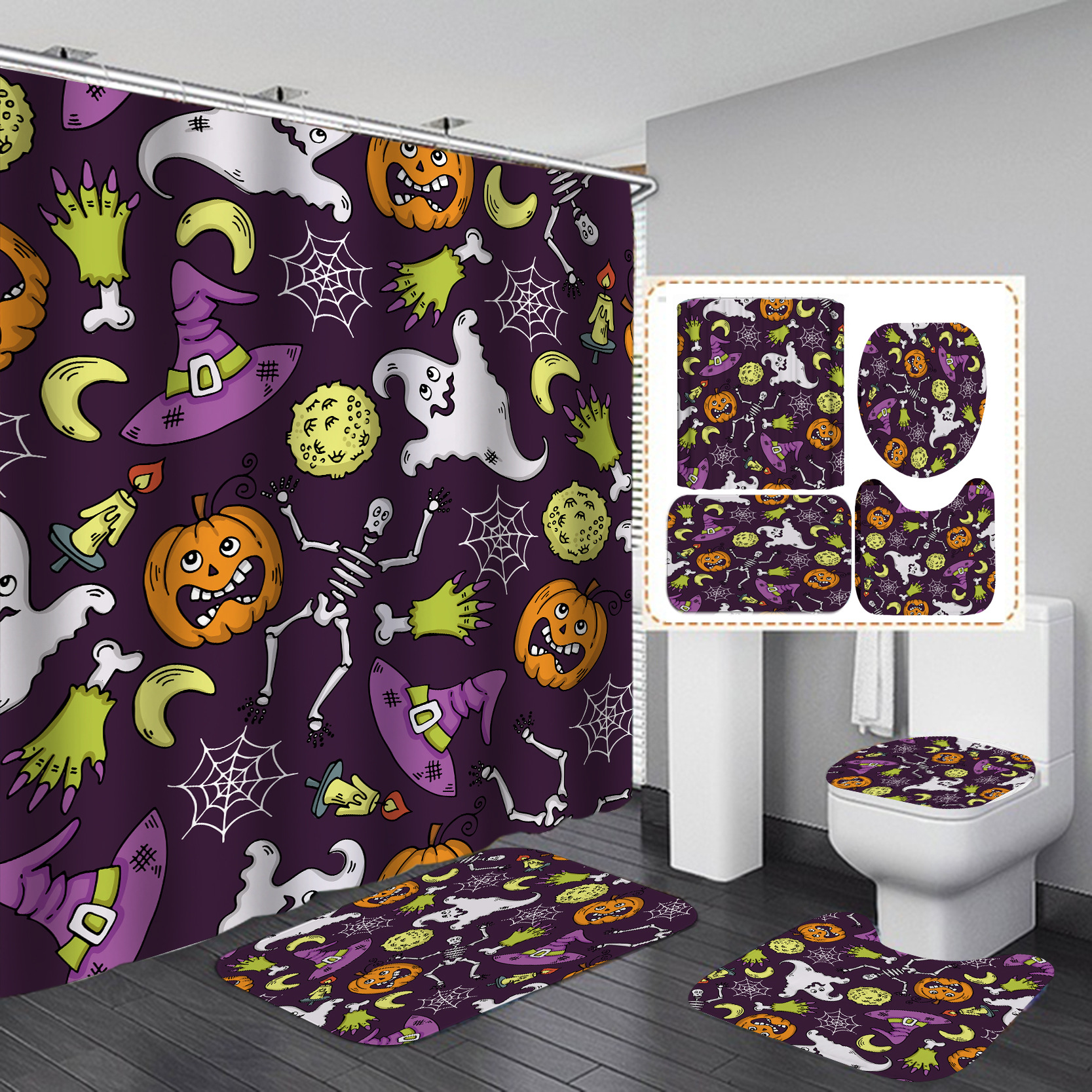 Suministro directo de fábrica transfronterizo e-commerce nueva cortina de ducha de baño de Halloween partición de baño Cortina de ducha fábrica al por mayor