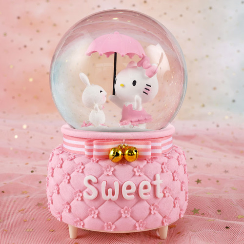 kt cat music box snowflake rotating lighted music box crystal ball creative gift birthday gift boutique