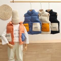 Thickened children's down cotton vests with color matching baby outer vests for boys and girls in autumn and winter style small waistcoats wholesale