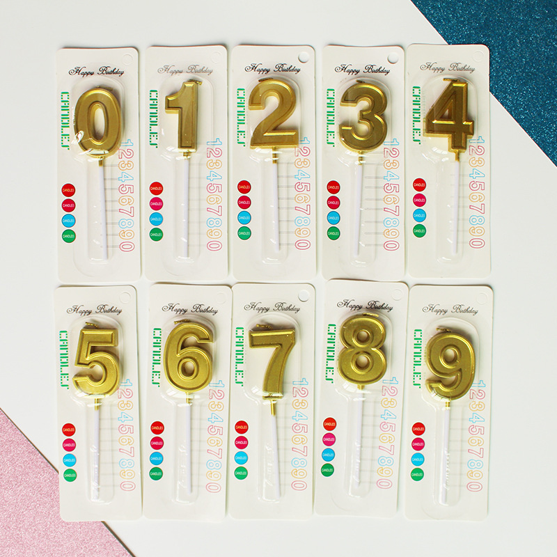2024 Año nuevo palo al por mayor vela digital dorada cera de parafina 0-9 fiesta de cumpleaños pastel vela pequeña