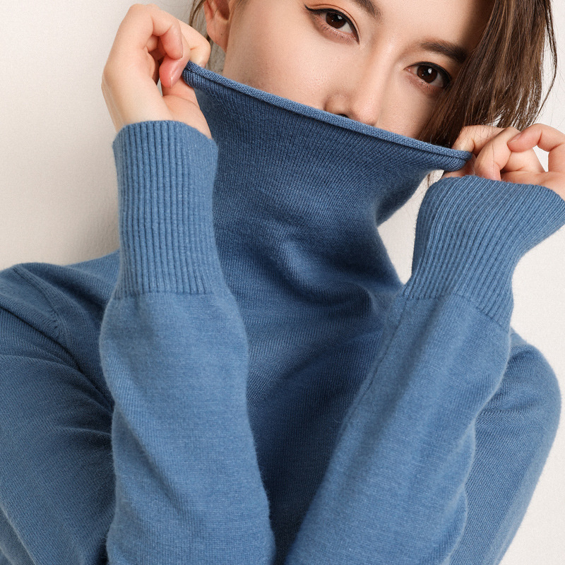 European and American 2024 Autumn and Winter Women's New Turtleneck Pullover Slim Fit Pile Collar Knitted Bottoming Shirt Sweater Top Inner Wear