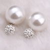 Earrings, double-sided accessory from pearl, Korean style, diamond encrusted, wholesale