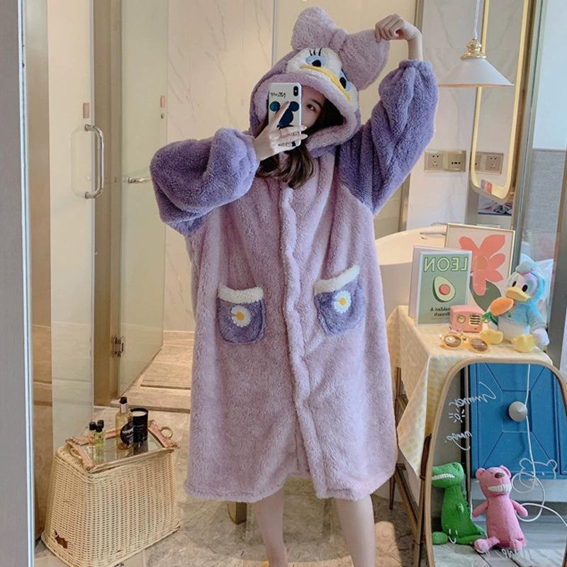 Зимняя ночная рубашка для беременных, пижама, женская зимняя фланелевая утепленная Ночная рубашка средней длины на флисовой подкладке из кораллового флиса, милая домашняя одежда