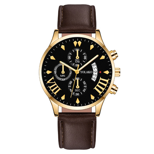 Factory Hot Sale Trendy Fashion Three-Eye Calendar Men's Watch Men's Leather Strap Quartz Wristwatch