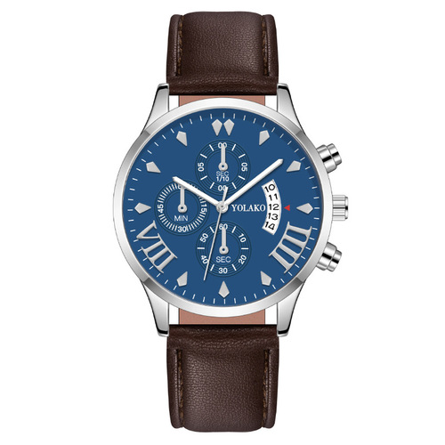 Factory Hot Sale Trendy Fashion Three-Eye Calendar Men's Watch Men's Leather Strap Quartz Wristwatch