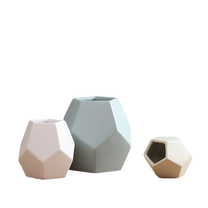 Jarrón de cerámica simple arreglo floral nórdico creativo salón flor geométrica macaron color decoración al por mayor