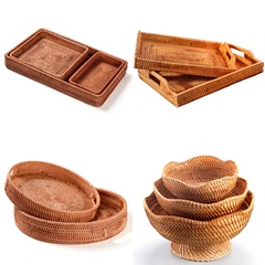 Vietnamese rattan tray, fruit tray, multifunctional three-piece set, water cup, teacup, tea tray, snacks, candy, dried fruit storage tray