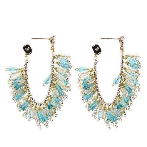 S925 Silver Needles Korean Version Personalized Dual-Color Crystal Maize Earrings with Bohemian Crystal Tassel Dual-Purpose Earrings