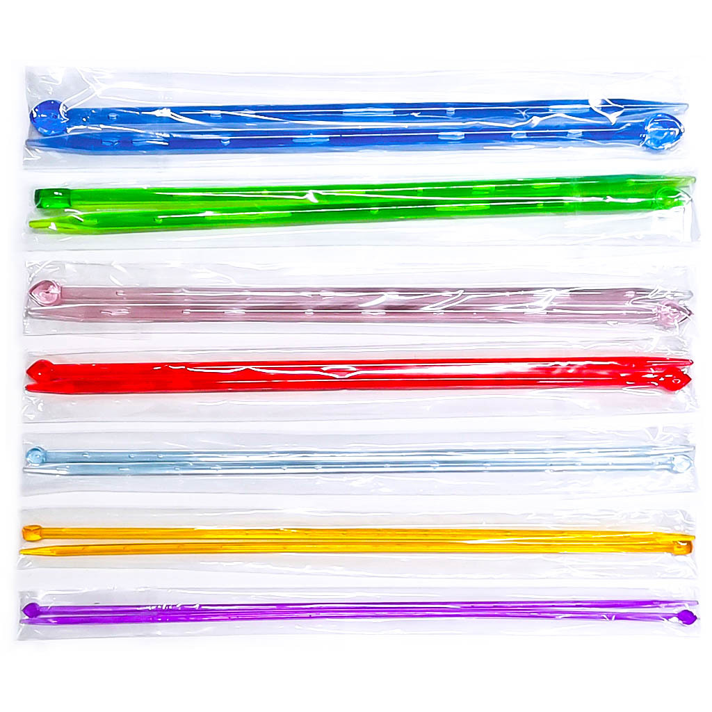 Herramienta de tejer suéter aguja de un solo palo puntiagudo aguja de suéter de plástico de color con cuentas un conjunto de 7 pares 14 piezas bolsa