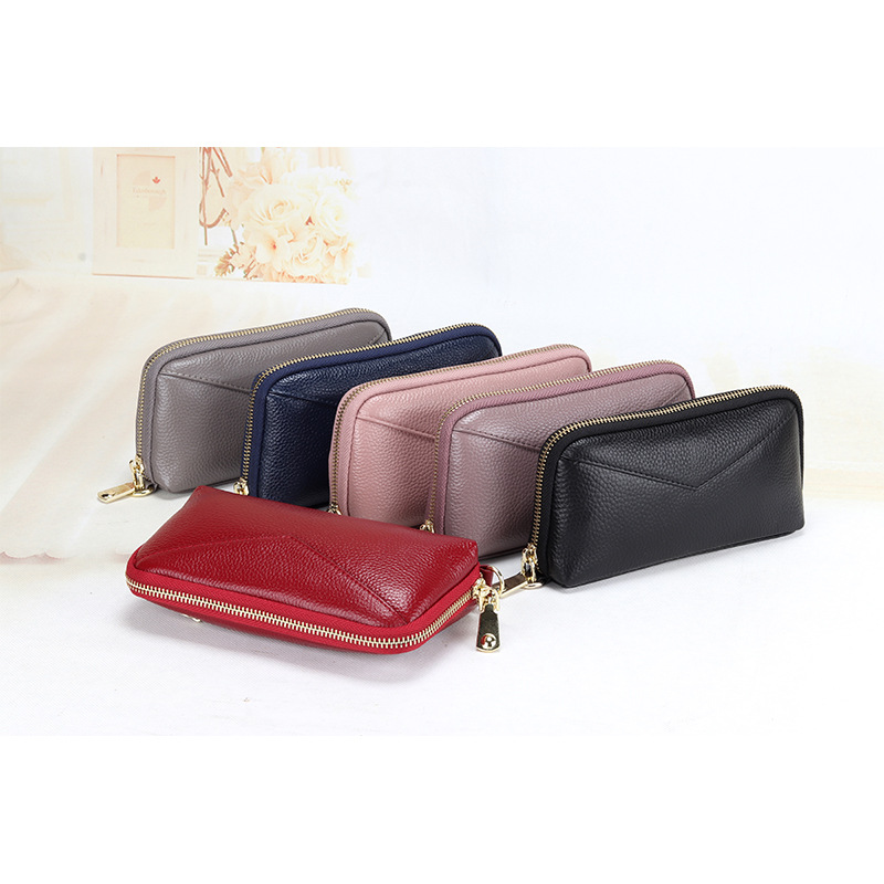Women's Genuine Leather Clutch Bag Mobile Phone Bag First Layer Cowhide Women's Clutch Bag Multi-functional Versatile Wrist Bag