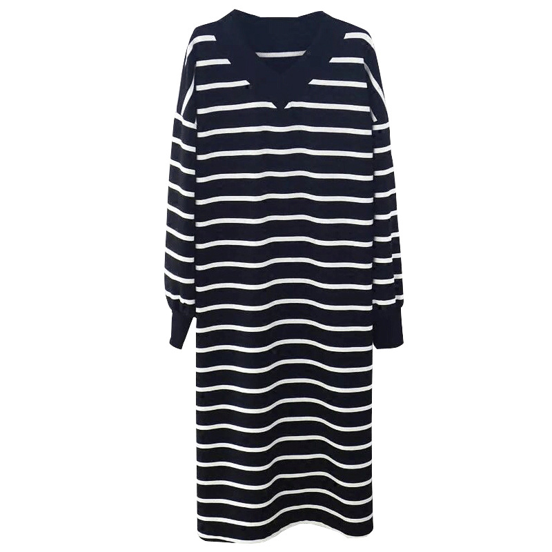 Adelgazamiento camisón de rayas de manga larga de algodón de las mujeres de primavera y otoño largo usable pijamas sueltos de las mujeres embarazadas con almohadilla en el pecho ropa para el hogar