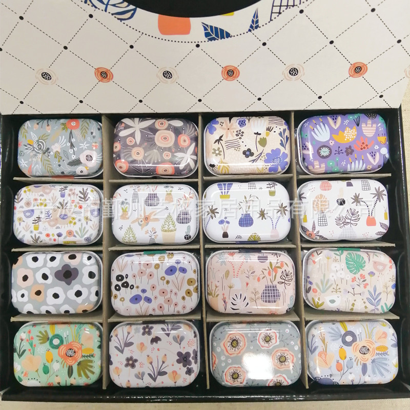 Cross-Border Supply Fresh Style Mini Storage Iron Box Flower Pattern Small Medicine Box Lithospermum Ointment Box Safety Box