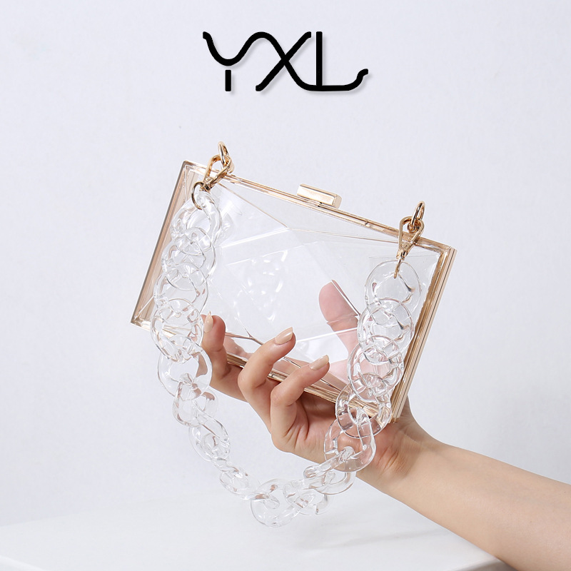 Bolsa acrílica de diamante explosiva de hombro cadena transparente bolsas de color cuadrado vestido de moda portátil bolsas de cena