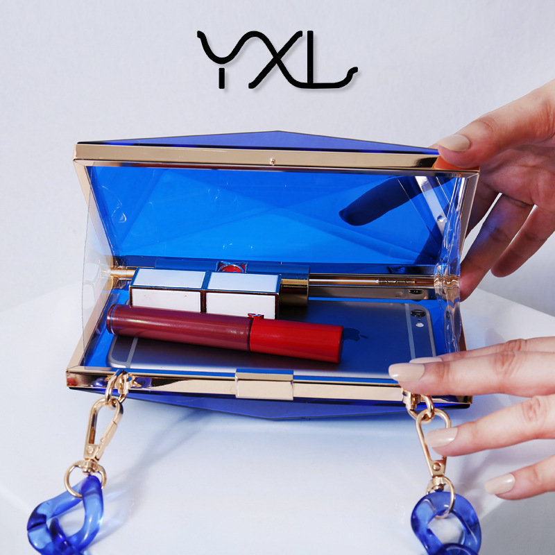Bolsa acrílica de diamante explosiva de hombro cadena transparente bolsas de color cuadrado vestido de moda portátil bolsas de cena