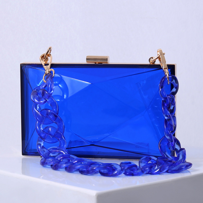 Bolsa acrílica de diamante explosiva de hombro cadena transparente bolsas de color cuadrado vestido de moda portátil bolsas de cena