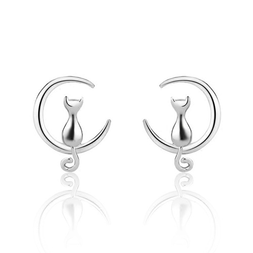 Moon Cat earrings for girls, fairy tale style, cute and sweet little cat ear accessories, temperament, Korean style niche design accessories