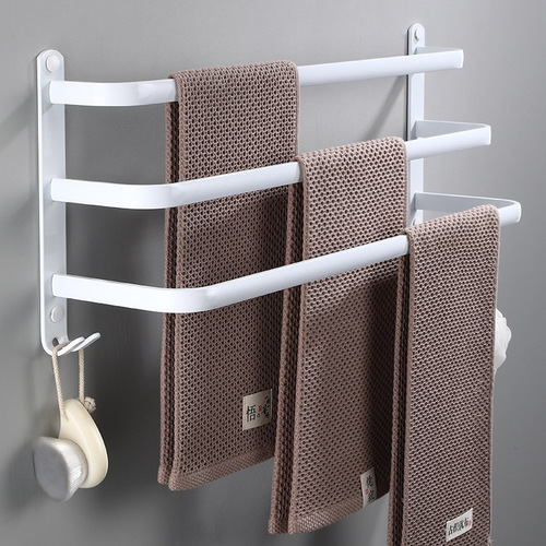 White space aluminum towel rack towel bar bathroom multi-layer hanging rod towel hanging rack three-layer hanging rod bath towel rack