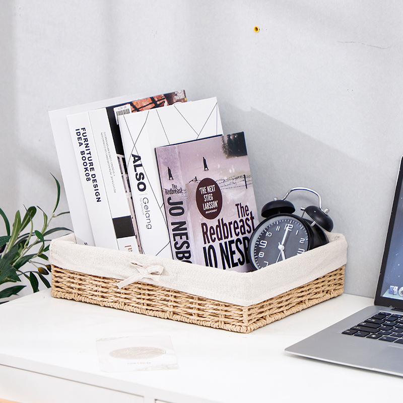 Cesta de almacenamiento de escritorio transfronteriza cesta de almacenamiento tejida caja de ratán mesa de té snack sundries marco cesta de almacenamiento tejida